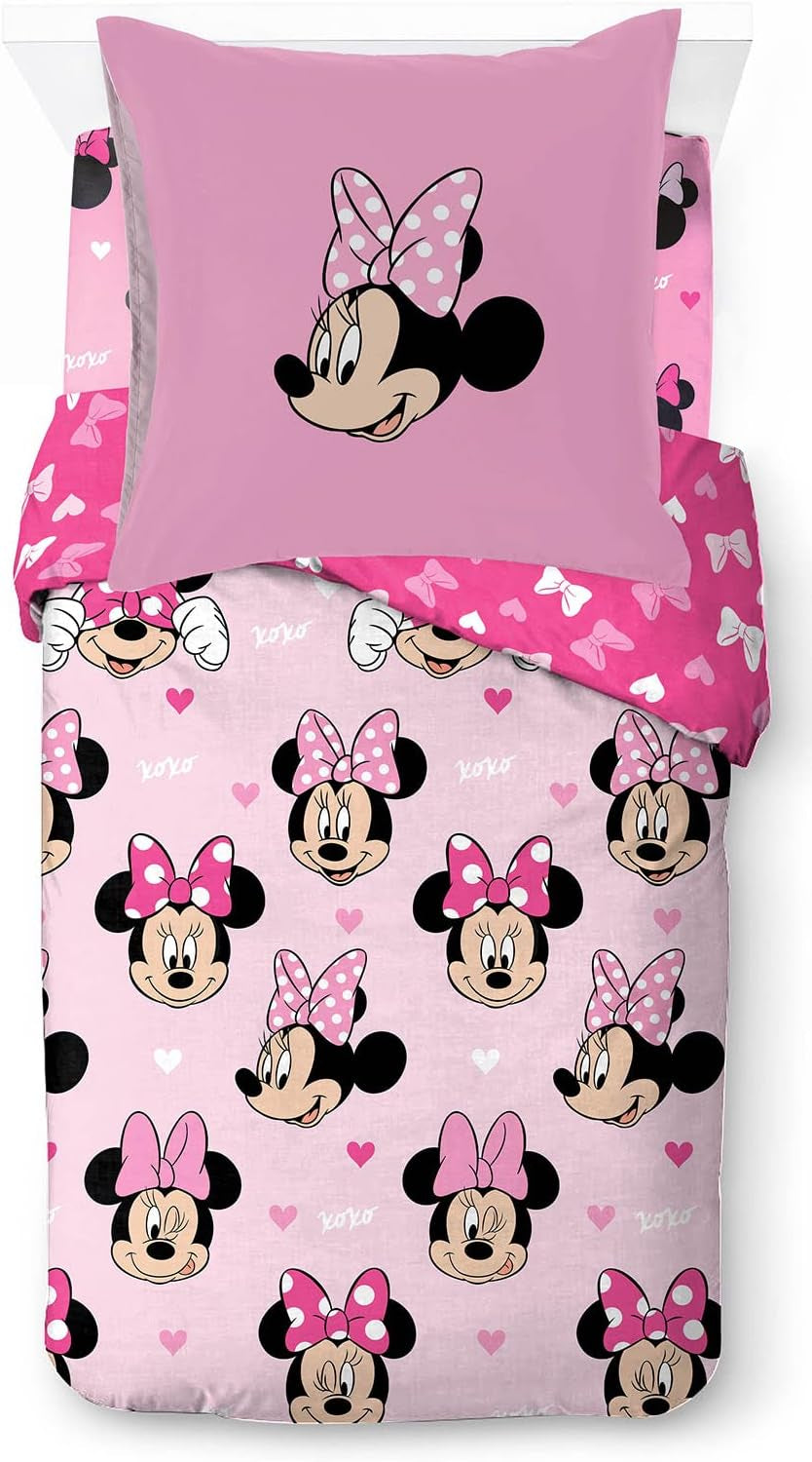 Sengetøj til børn, Disney-figurer, 100% bomuld Sengetøj - børn Naty Shop Pink - Minnie Mouse 135X200/80X80 (3 stk.)