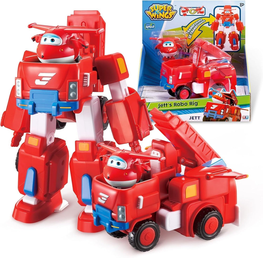 SUPER WINGS - KONVERTIBEL ROBOTKØRETØJ "PAUL'S CRUISER" 18 Cm + 1 FIGUR 5 Cm - Transform-A-Bots legetøjsbil og fly fra den animerede serie - Legetøj til børn over 3 år Actionfigurer Naty Shop Jett's Robo-Rig