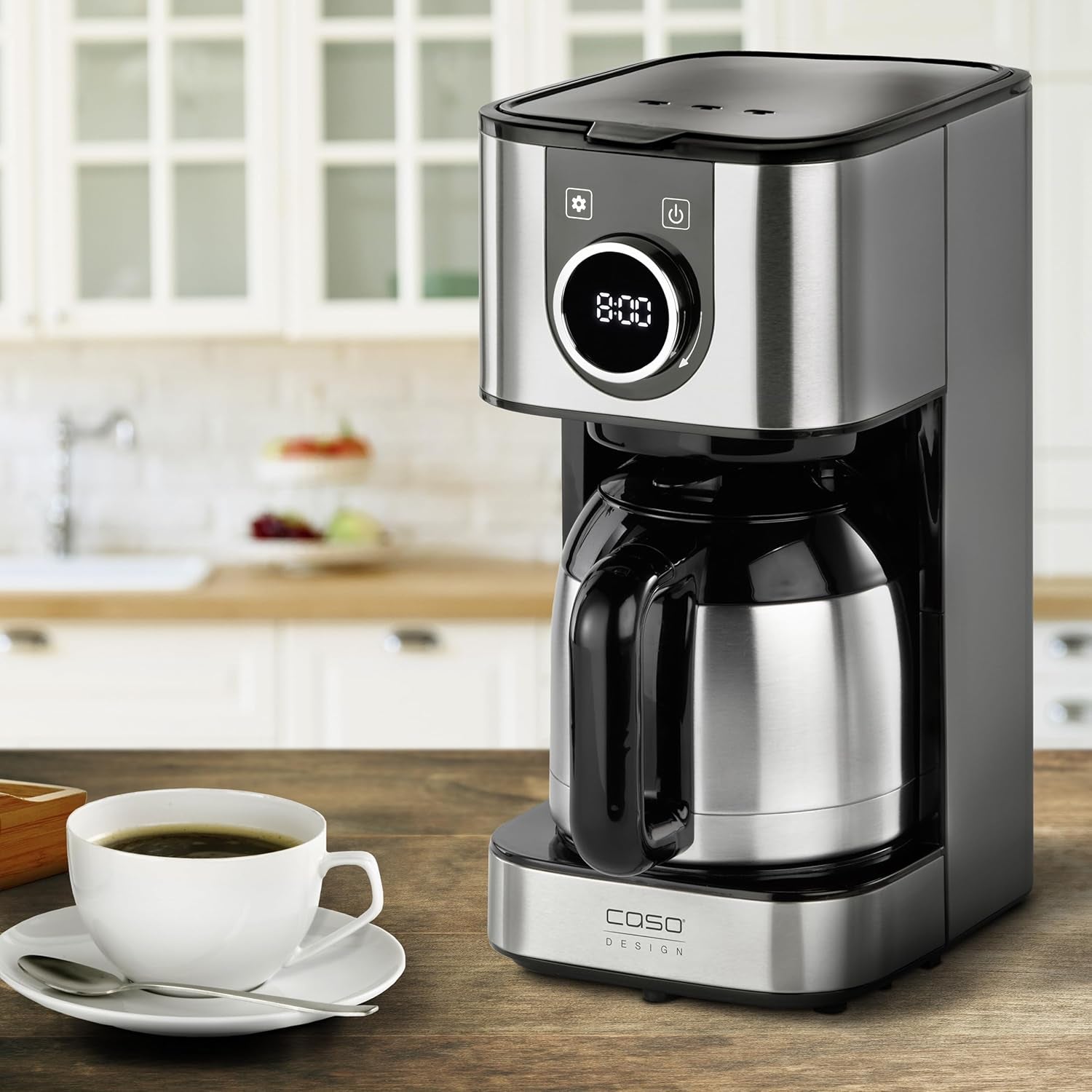 Cafetieră CASO Selection C 10 Thermo Design – Carcasă din oțel inoxidabil, carafă izotermă de 1,2 l (10 cești), comenzi tactile și cronometru, funcție Aroma PLUS, filtru permanent, filtru anti-picurare