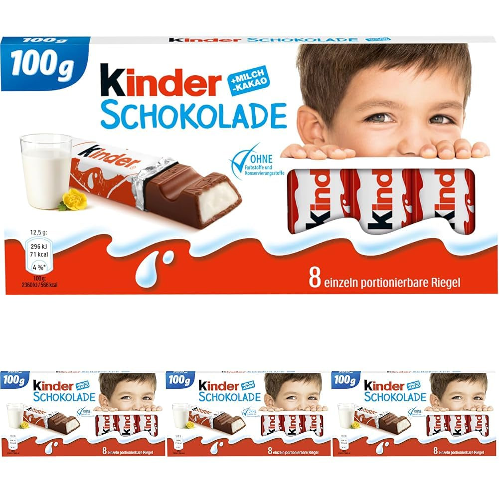 Kinder Chocolate - Fyldt mælkechokoladebarer - 1 pakke indeholdende 24 individuelle barer (24 x 12,5 g).