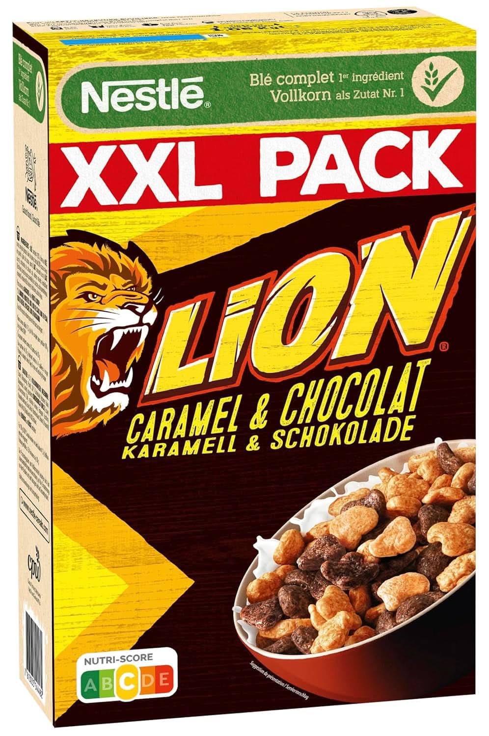 Cereal NESTLE LION, Chokolade korn med karamel og 41% fuldkornsmel, sæt 3 x 1 Kg Cereal Naty Shop