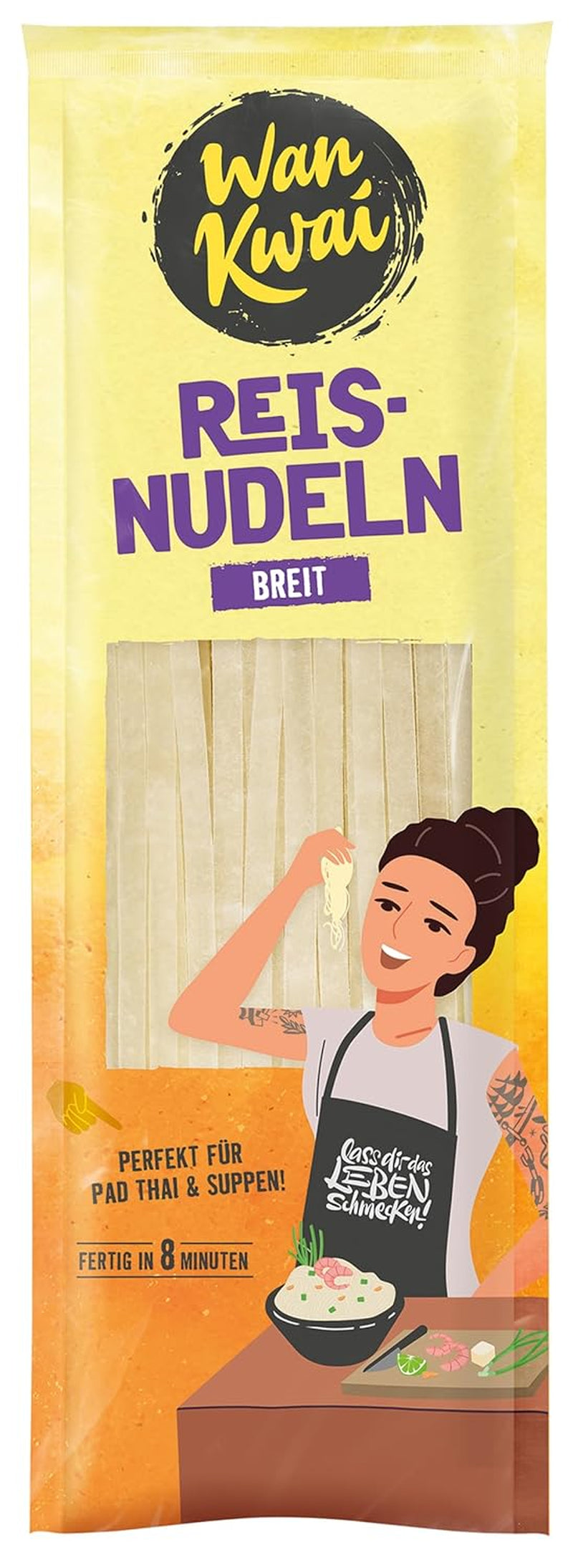 Wan Kwai Wide Rice Nudles 250g – Autentisk sort til Pad Thai, supper og mere. Vegansk og glutenfri. Klar på 8 minutter.