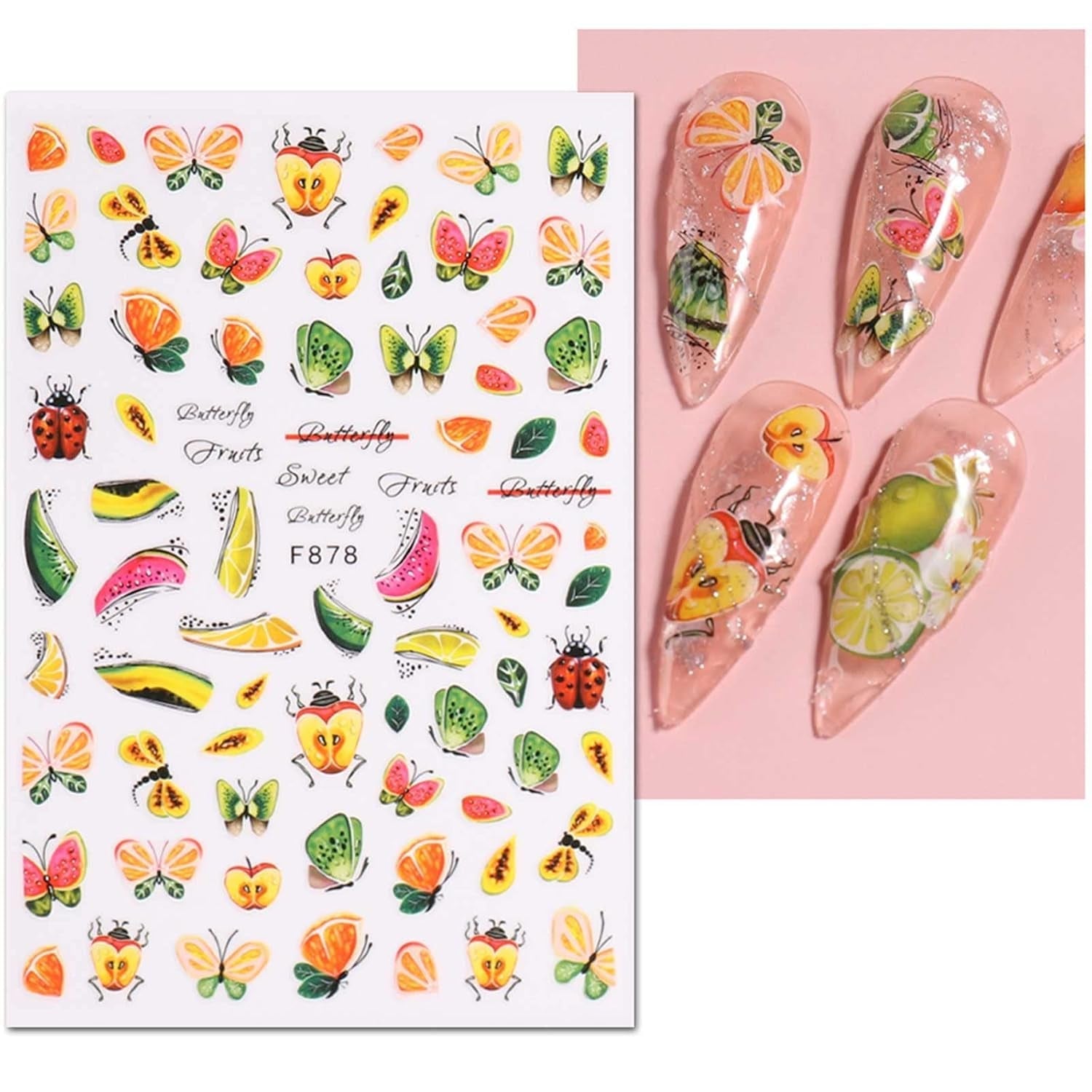 JMEOWIO Nagelsticker Sommer Frucht 9 Blatt Nail Art Sticker Selbstklebend Nagelaufkleber Zitronen Dekoration Nageldesign Zubehör