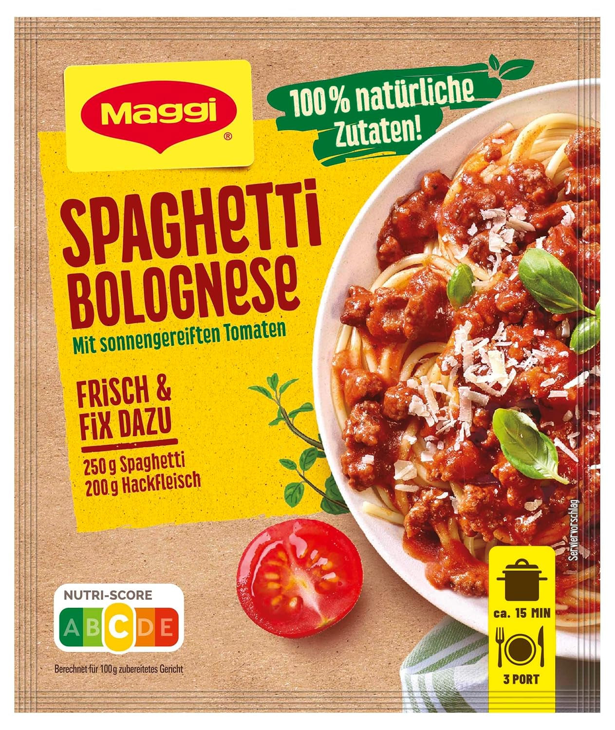 MAGGI Fix til Spaghetti Bolognese, Würzmischung, 100% naturlige ingredienser, til 3 Portioner, 1er Pack (1 x 36g Packung)