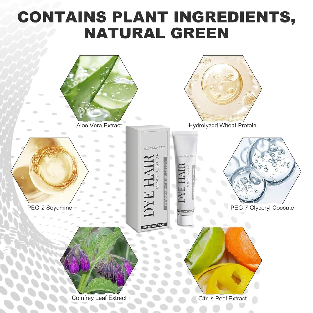 Vopsea de păr Grey Silver Vopsea de păr Silver Grey Vopsea de păr Silver Natural Unisex Vopsea de păr Light Gray Silver Color Cream pentru toate tipurile de păr（100ml） Vopsea pentru par Naty Shop