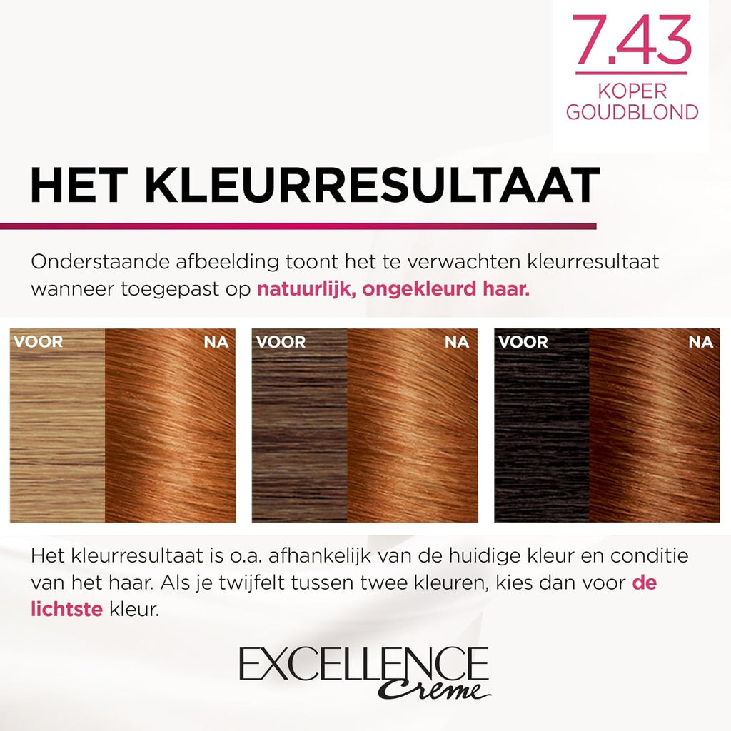 Paris Excellence Creme 7.43 Culoarea părului Roșu - Culoarea părului (Roșu, Blond Cuuvré Gold, Belgia, 63 mm, 100 mm, 163 mm) Vopsea pentru par Naty Shop