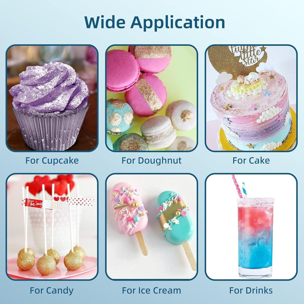 Sclipici comestibil - 4 culori praf de sclipici comestibil, pudră de sclipici pentru alimente, prăjituri, băuturi - pudră de colorant alimentar metalic, pudră de praf pentru decorarea prăjiturilor, dulciurilor, fursecurilor
