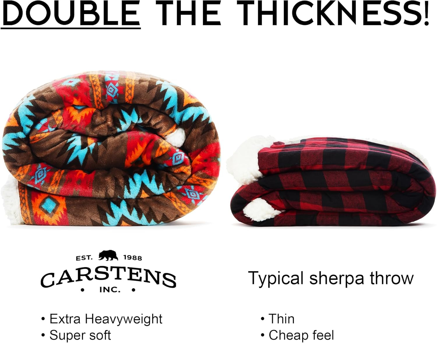 CARSTENS, INC. Wrangler Ultra Premium tæppetæppe, superblødt, sherpa-fleece, overdimensioneret, 137,2 X 172,7 Cm, Southwest Horizon senge og tæpper Carstens, Inc.