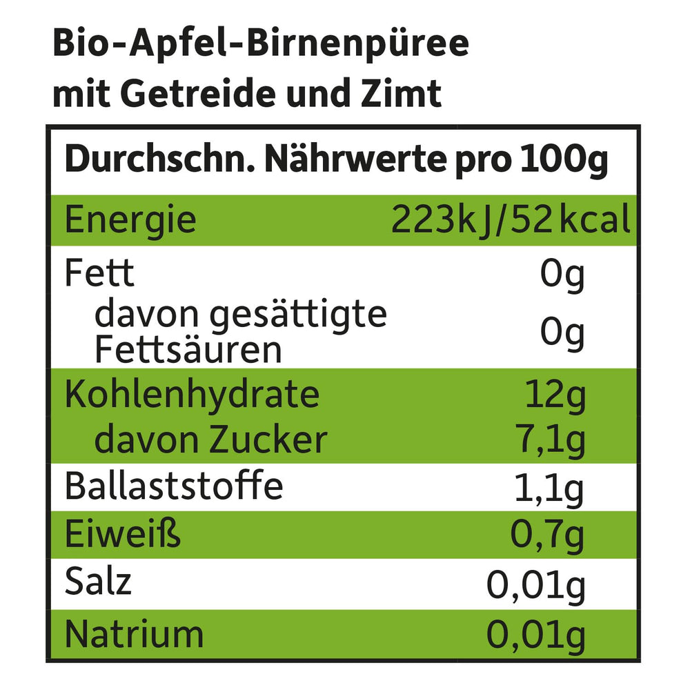 FRECHE FREUNDE Økologisk frugtpose, der kan presses sammen Æble Kanel Pære Ris Spelt frugtpuré med korn til babyer 6 måneder+ Vegansk 6-pak (6 x 100 g)