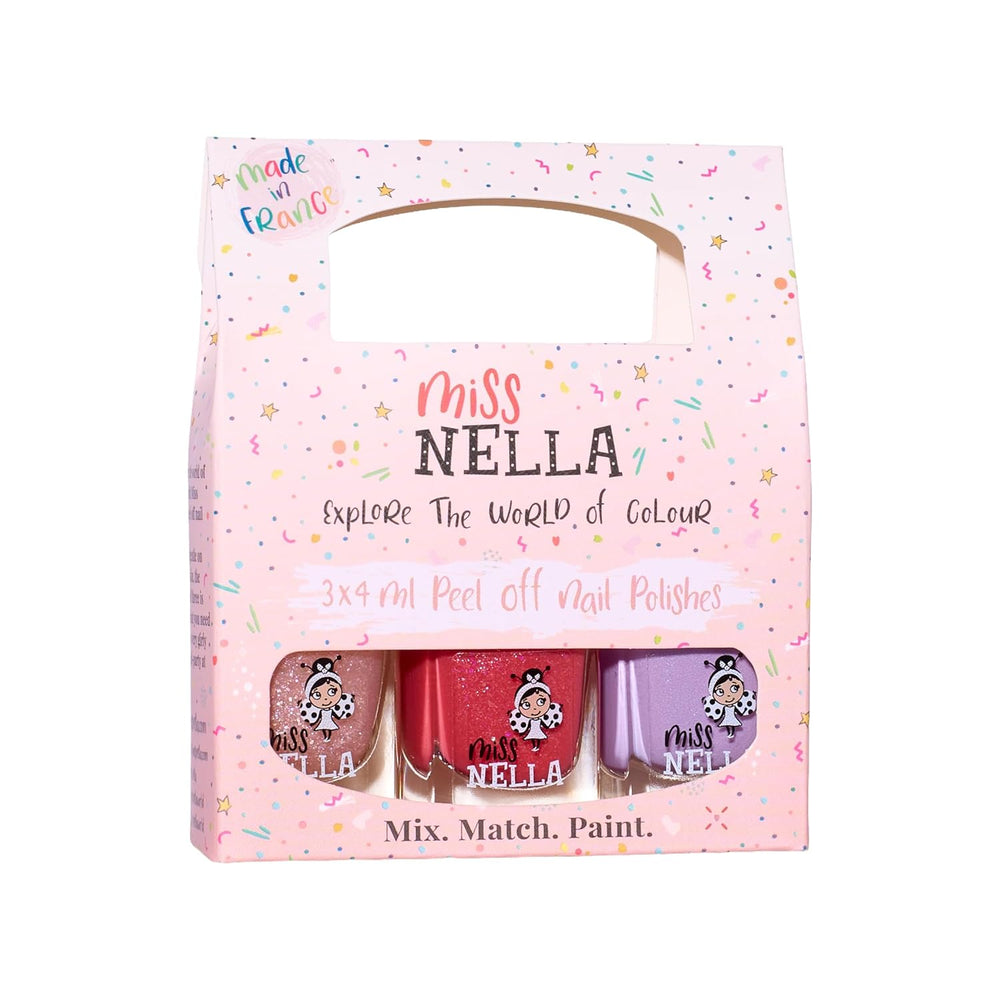 Miss Nella Magic Collection 4-delt glitter neglelaksæt: Pink, rød, guld og blå, special aftagelig neglelak til børn, ikke-giftig, vandbaseret, lugtfri