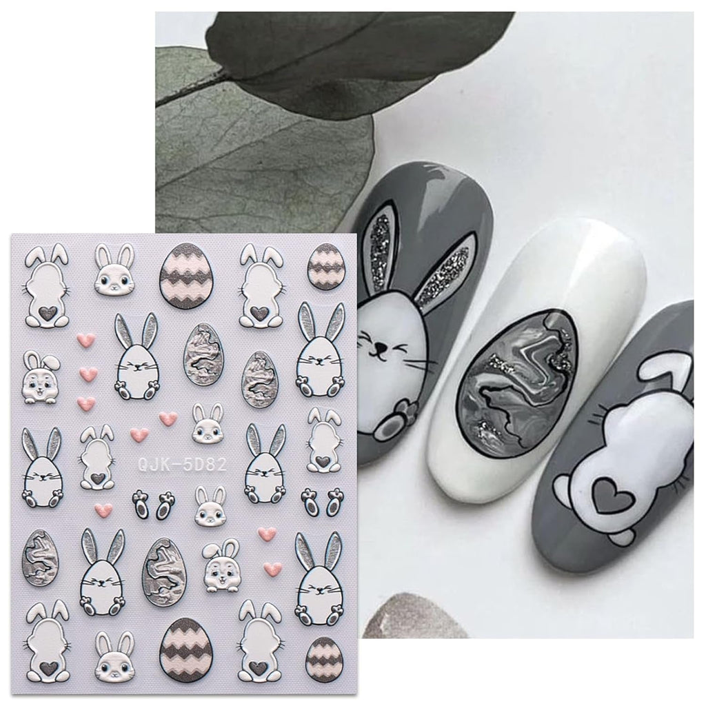 JMEOWIO 6 Blatt 3D Nagelsticker Ostern Nail Art Sticker Selbstklebend Nagelaufkleber 5D Stereoskopisch Süßer Hase Ei Dekoration Nageldesign Zubehör