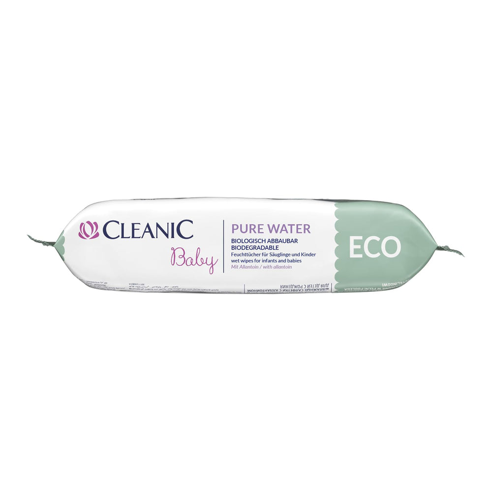 Cleanic Baby Eco Pure Water Wet Wipes – (1 x 50 stk.) Vådservietter til børn og spædbørn – parfumefri, skyllebar, følsom hud – 50 stk.