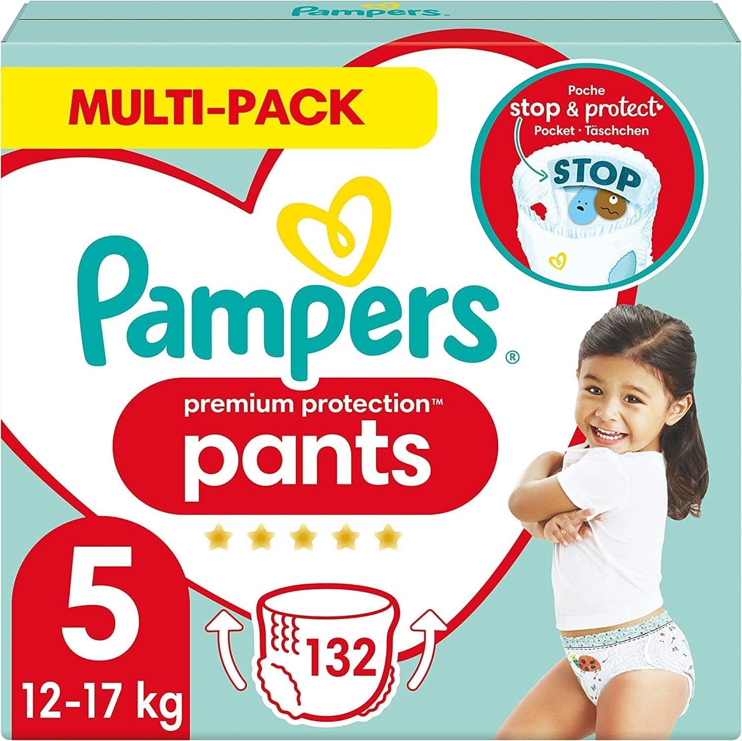 Pampers Babybleer Bukser str. 5 (12-17Kg) Premium Protection, Junior med Stop og Protect lomme, 144 bleer Trusse Mor og barn Naty Shop 5 (132 stk) Classic