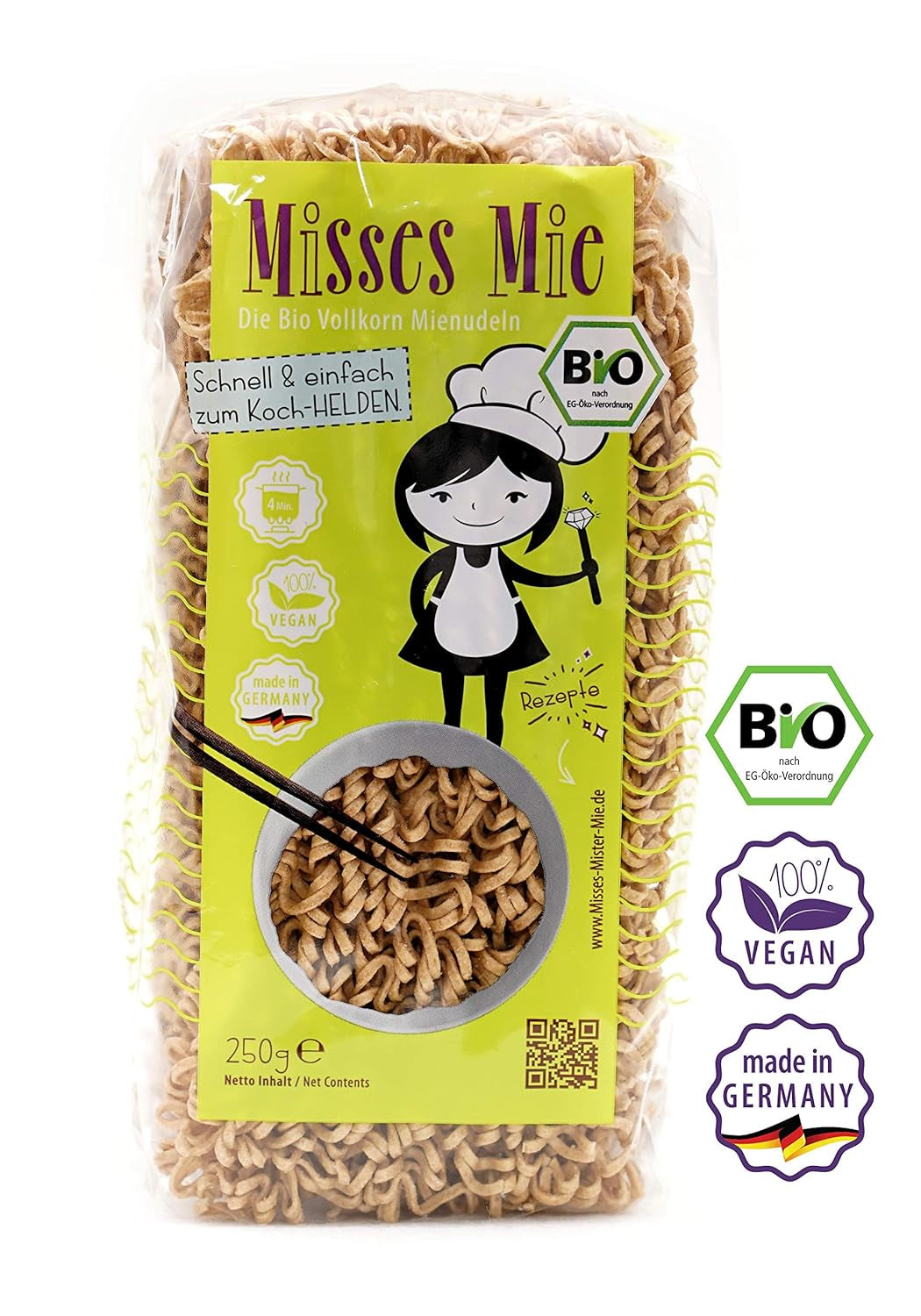 Misses Mie økologisk fuldkornspasta, 250 g