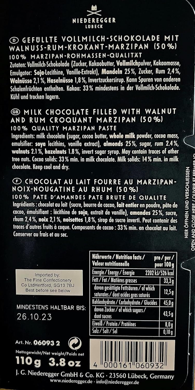 Niederegger Nuc-Rum Skør marcipanstang 110g