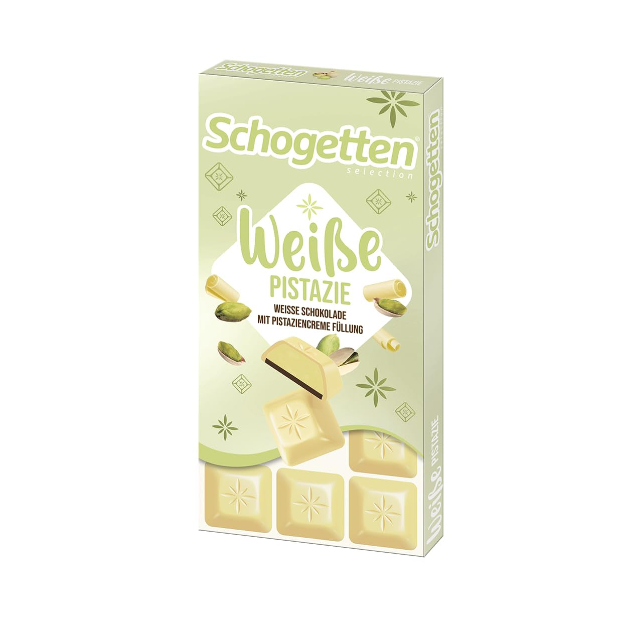 Schogetten hvid pistacie | Hvid chokolade med pistaciecremefyld | 100 g | Bekvemt portioneret (pakke med 3)