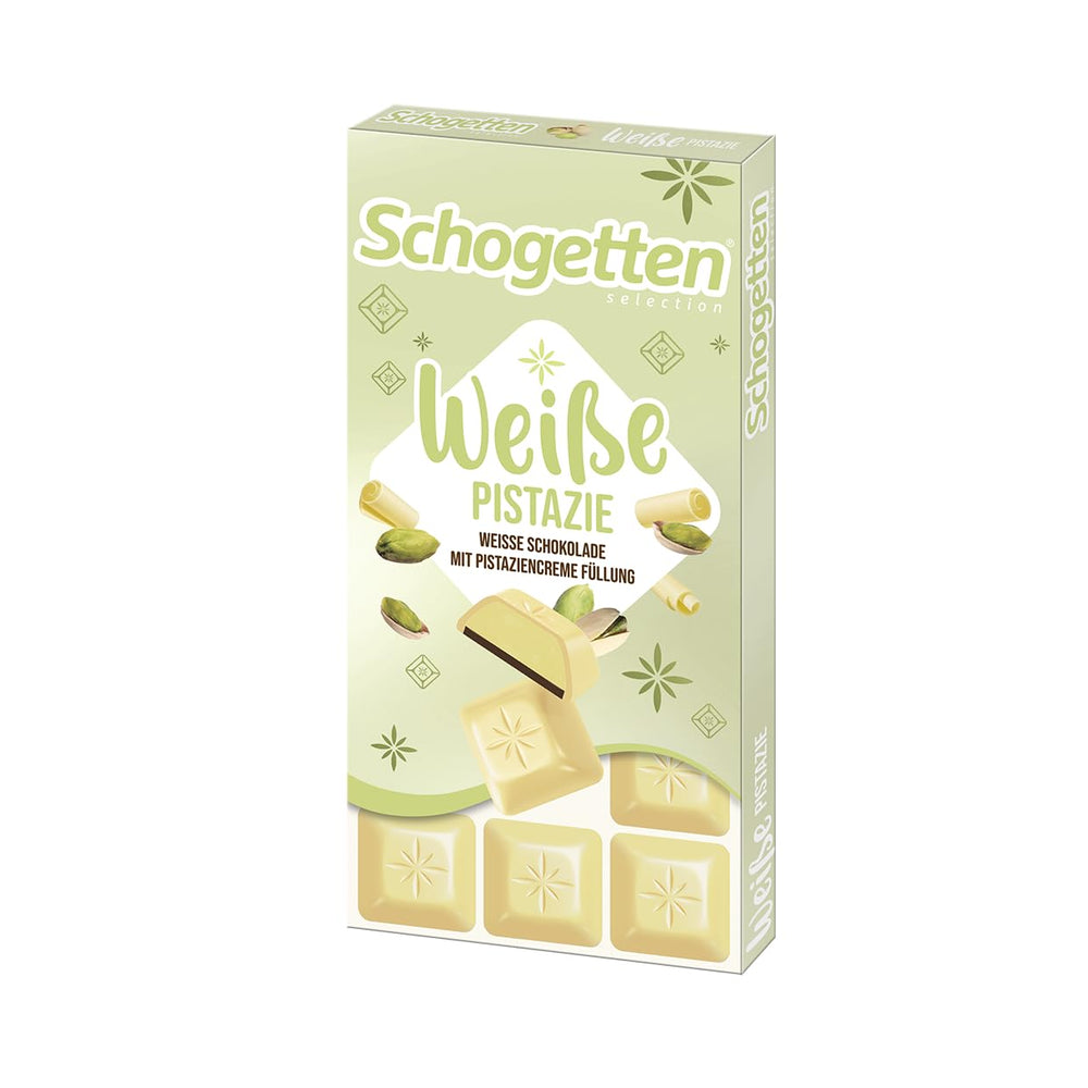 Schogetten hvid pistacie | Hvid chokolade med pistaciecremefyld | 100 g | Bekvemt portioneret (pakke med 3)