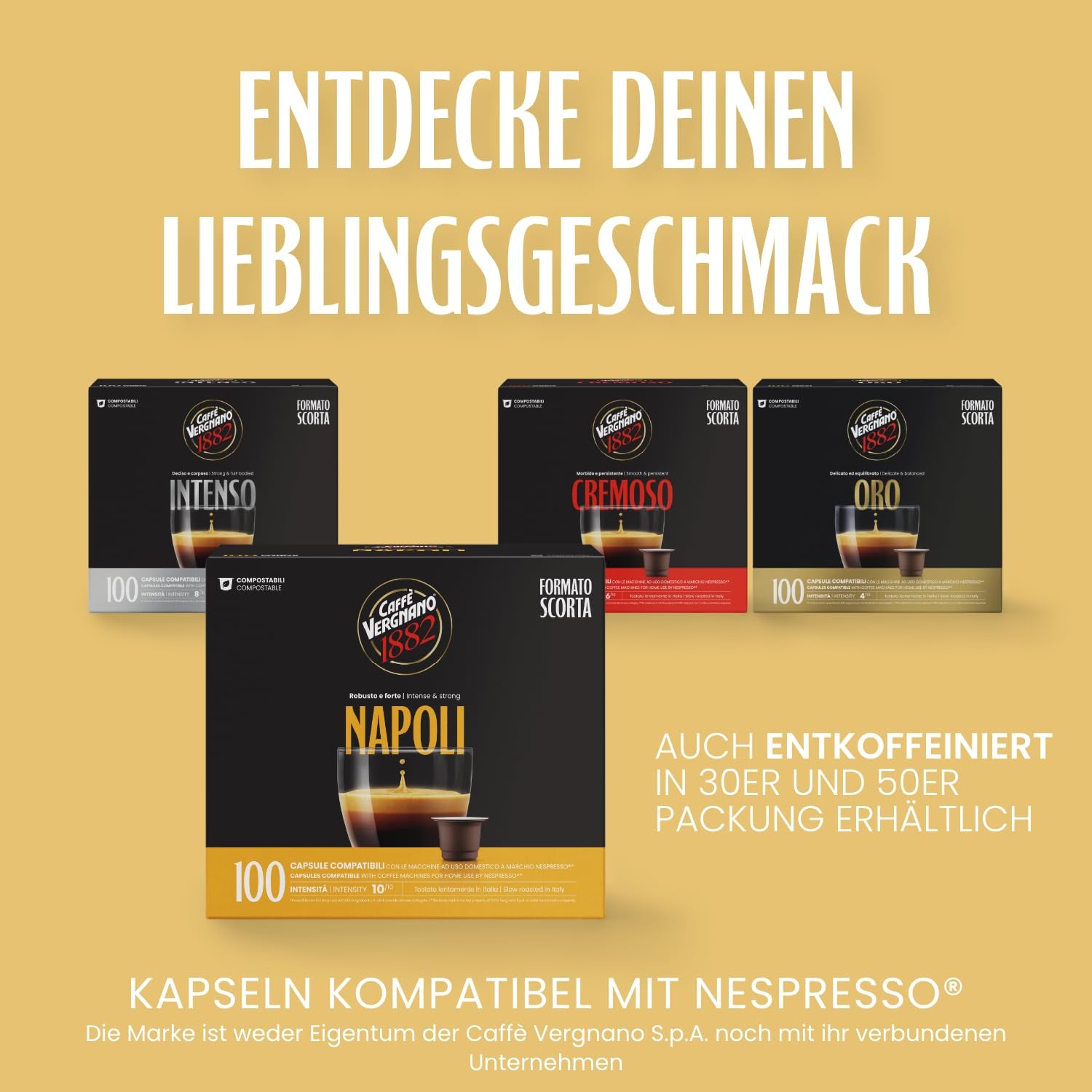 Caffè Vergnano 1882 - Èspressokompostierbare Kaffeekapseln, Kompatible Mit Nespresso, Napoli - Packung Enthält 100 Kapseln