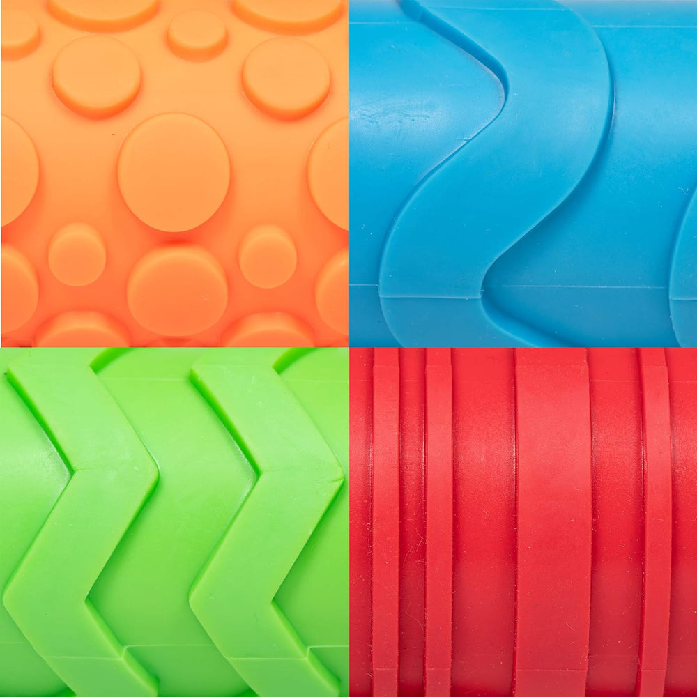 Mal- und Ton-Texturwalzen - 4er-Set - struktureret Knetrollen für Kinder - Vielseitige Muster zum Basteln und Dekorieren