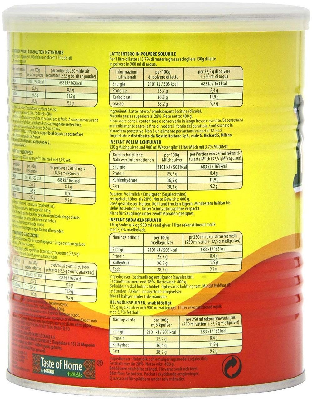 Nestle Nido Vollmilchpulver – Instant Creme für Kaffee- und Teagetränke mit Vitaminen & Mineralstoffen & ohne Konservierungsmitteln or Farben - 400g Dose