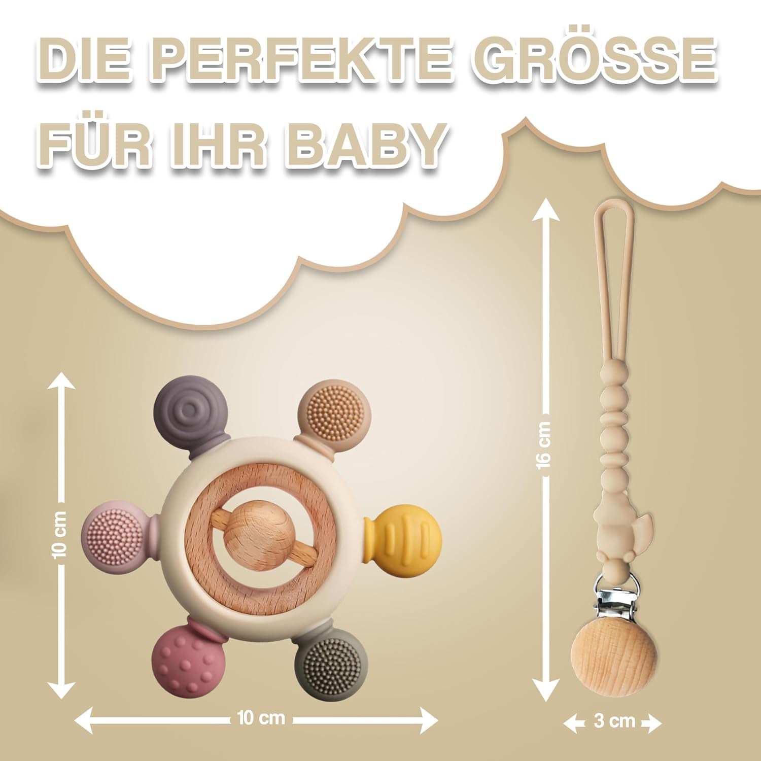 Inel de dentiție pentru bebeluși cu lanț pentru suzetă - ajutor pentru dentiție - jucărie pentru bebeluși 0-6 luni - articole esențiale pentru nou-născuți - jucărie de dentiție, fără BPA - idei de cadouri pentru sugari