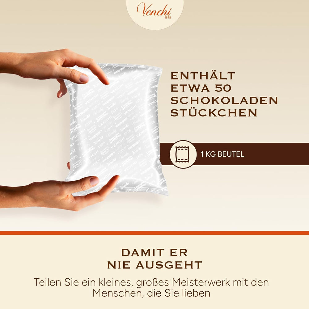 Venchi – Chocoviar Gianduia, praliner i 1 kg pose, Gianduia chokolade fremstillet udelukkende med "Piemonte skovhasselnødder", glutenfri, uden kunstige farver og uden konserveringsmidler