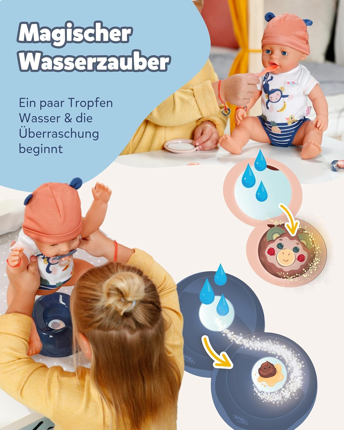 BABY Born Emma i jungle stil - Dukke 43 cm høj - 10 funktioner Inklusiv tilbehør og kjole i unisex farver - Fungerer uden batterier - Velegnet til børn fra 3 år og derover Naty Shop Dolls