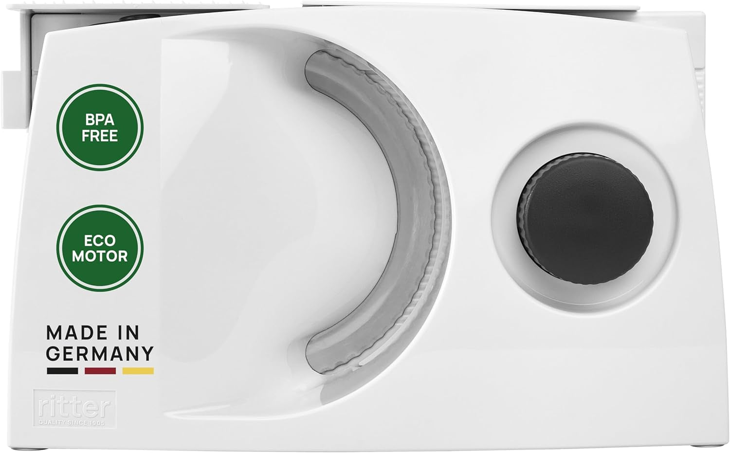 Ritter Markant 05 Multifunktionel sammenfoldelig elektrisk brødskærer og -skæremaskine med økomotor Made in Germany Rivejern og -skærere Naty Shop Standardtitel