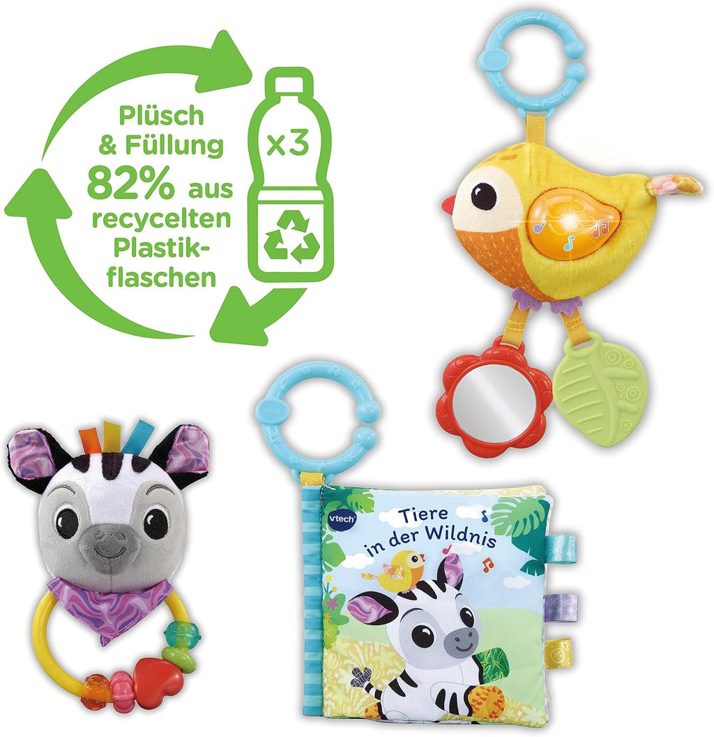 VTech Baby - Set cadou Baby's Animal Friends - Set de jucării cu carte din material textil, pasăre cântătoare și zornăitor zebră - Pentru copii cu vârsta cuprinsă între 0-24 luni Jucarii Bebe Naty Shop