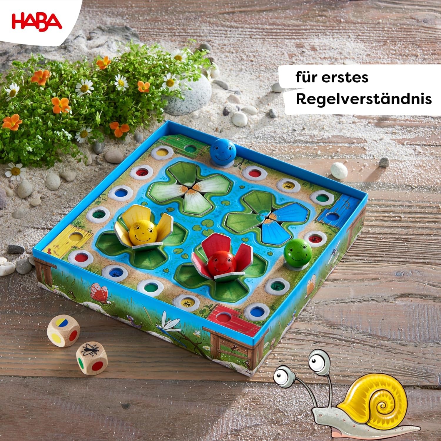 HABA Jumping Game - Terningespil for 3 år og opefter med pop-up åkander og spilvariationer, fremmer tælle og motoriske færdigheder, 2-4 spillere - 1305272001