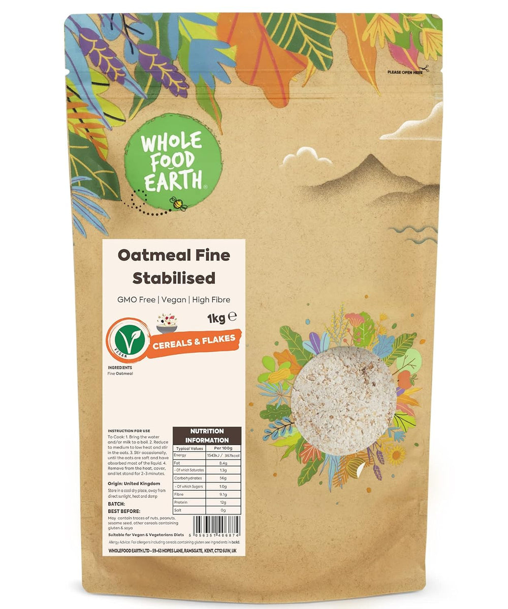 Wholefood Earth Fine Oats - ikke-GMO - vegansk - mælkefri - uden tilsat sukker 1 kg