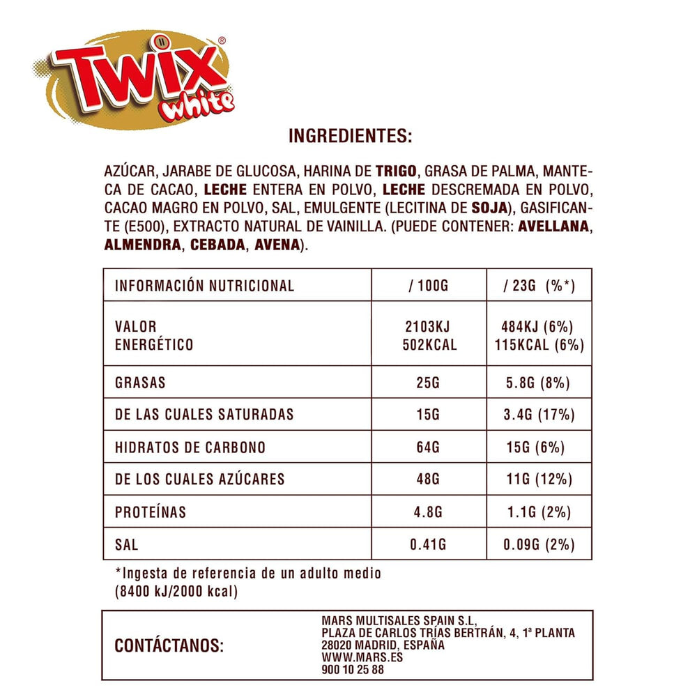 Twix hvide chokoladebarer | Karamel, kiks, hvid chokolade | Chokolade multipakke | 5 barer (5 x 46 g) (pakke med 5)