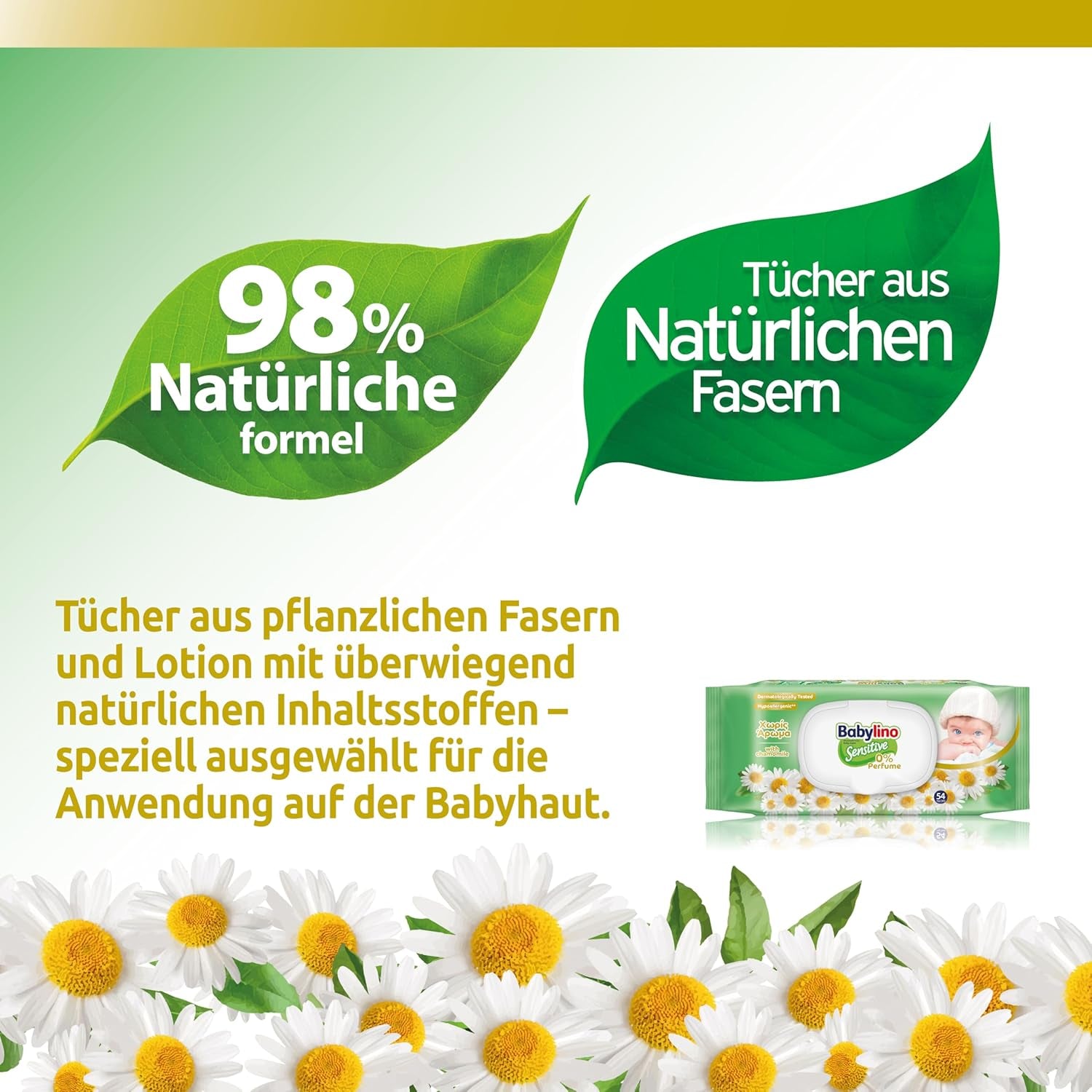 Sensitive babyservietter, 0% duft, 98% naturlig formel, der genopretter hudens pH-balance, friskhedsforsegling, 54 servietter
