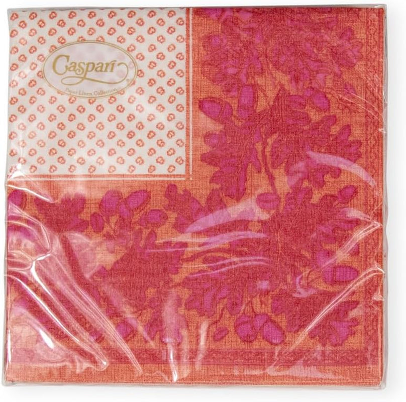 Șervețele de cocktail, frunze de stejar și ghinde, din in, portocaliu și fucsia, 15 bucăți per pachet