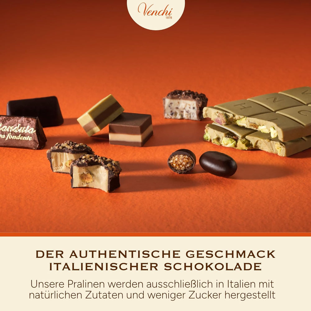Venchi - Cremini 1878 - Tre-lags chokolade med gianduja med mælk og mandelmasse, "Piemontese Hasselnuts BGB", 1 kg, glutenfri, uden farvestoffer og uden konserveringsmidler