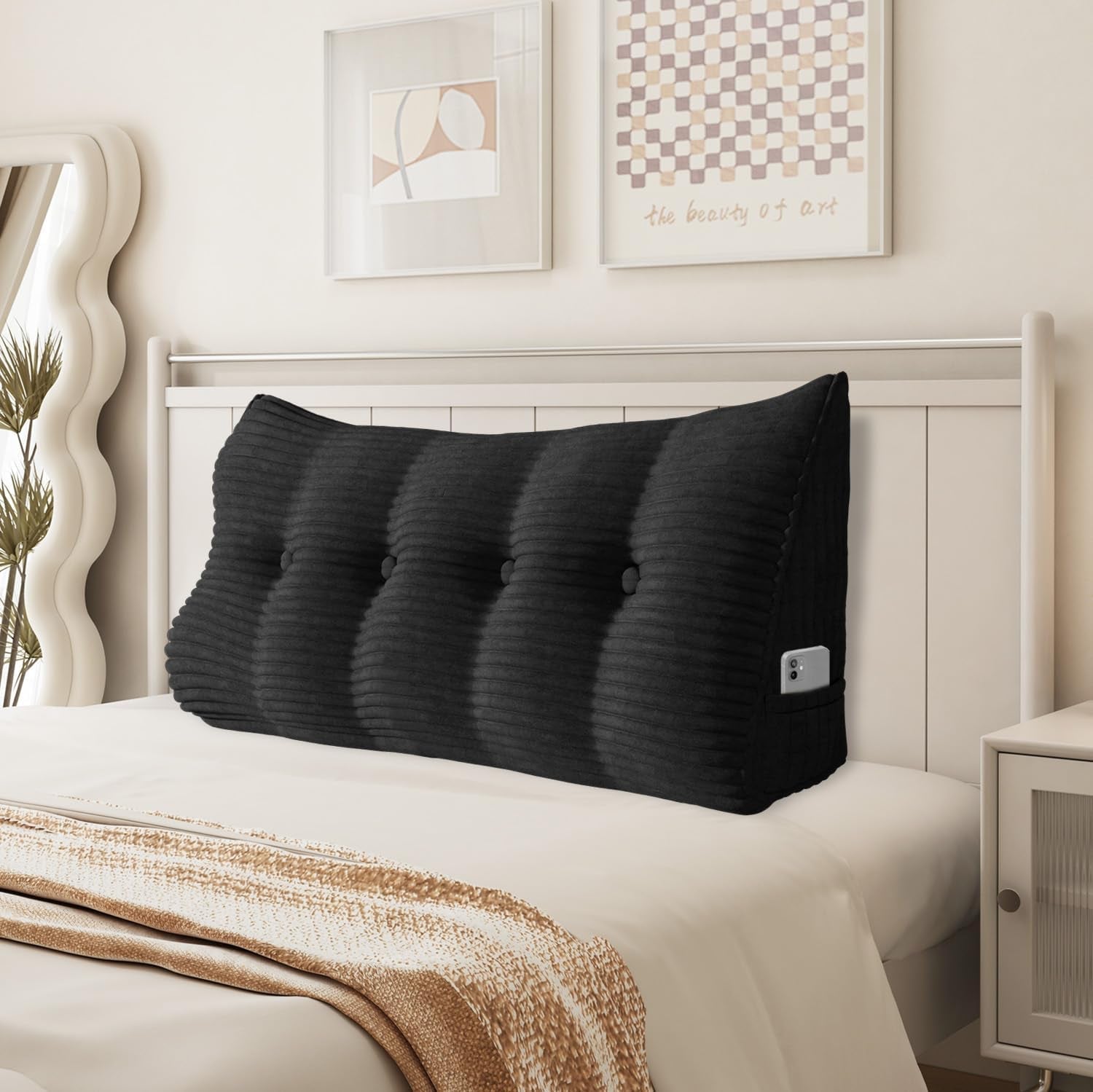 Pernă Johnear cu pană, pernă de citit pentru pat și canapea, pernă pentru spătar, pernă pentru tăblie, pernă lombară triunghiulară mare (gri, 45 cm)