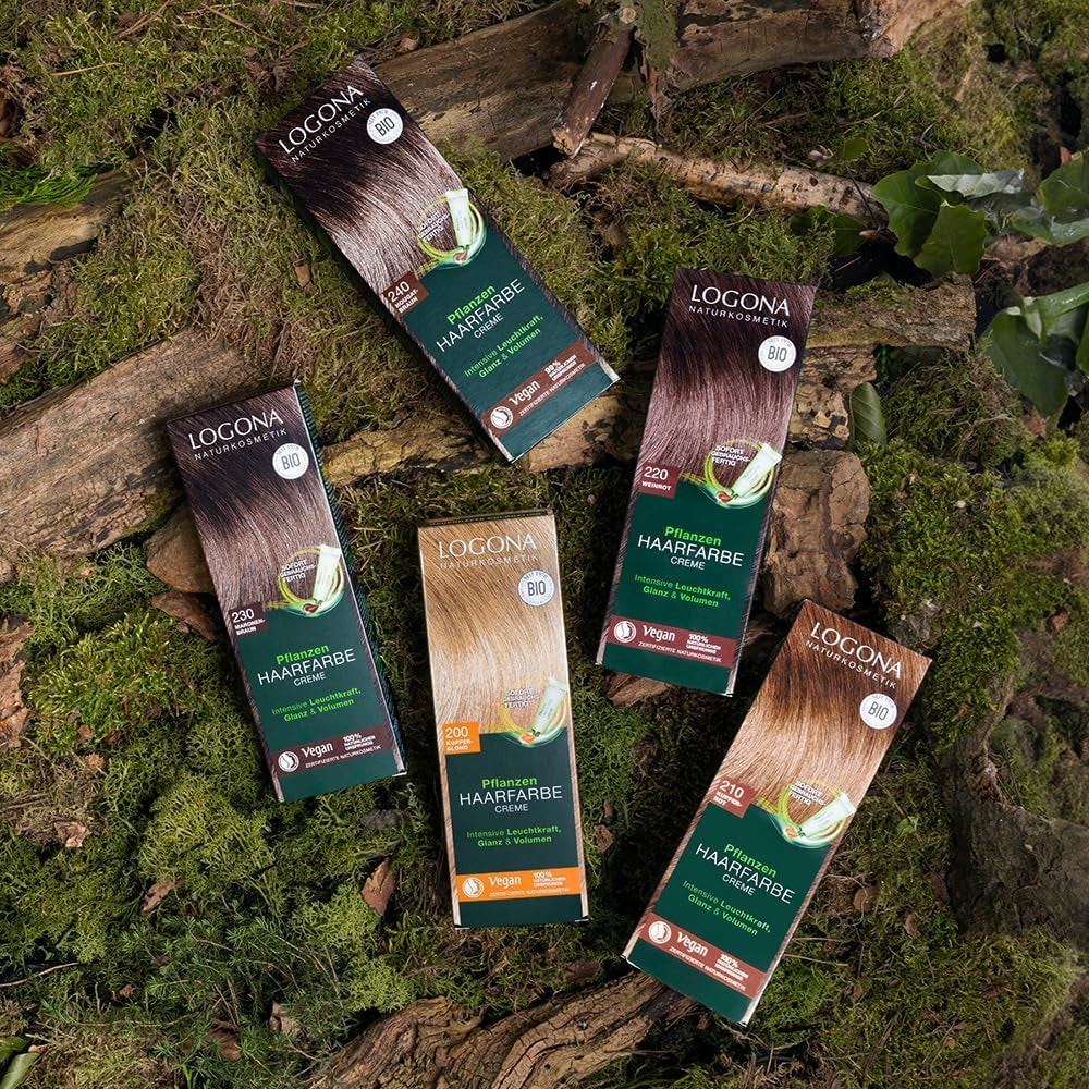 LOGONA Natural Cosmetics Plant Hair Colour Cream 240 Nougat Brown, Colorant natural pentru păr castaniu cu henna, cremă colorantă pentru tonuri de maro, colorare pentru păr închis la culoare, 150ml Vopsea pentru par Naty Shop