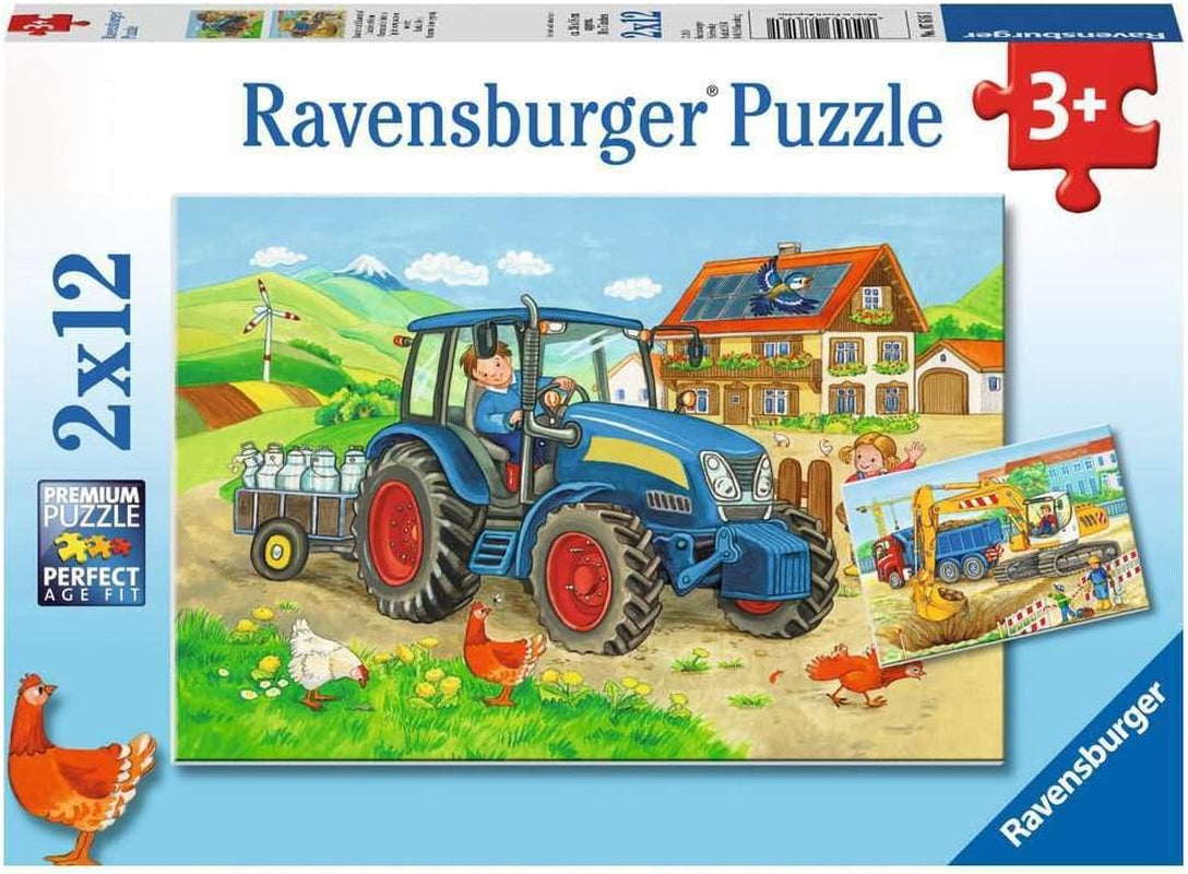 Ravensburger Puzzle pentru copii - 07616 Șantier de construcții și fermă - Puzzle pentru copii de la 3 ani, cu 2X12 piese Puzzle Naty Shop Singur