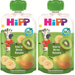HiPP Bio Quetschie Kiwi i Birne-Banana - Charlie Zebra (8 x 100 g), ca. 1 Jahr, 100% Fruchtpüree, ohne Zuckerzusatz, vegansk, i bedre bio-kvalitet (Packung mit 2)