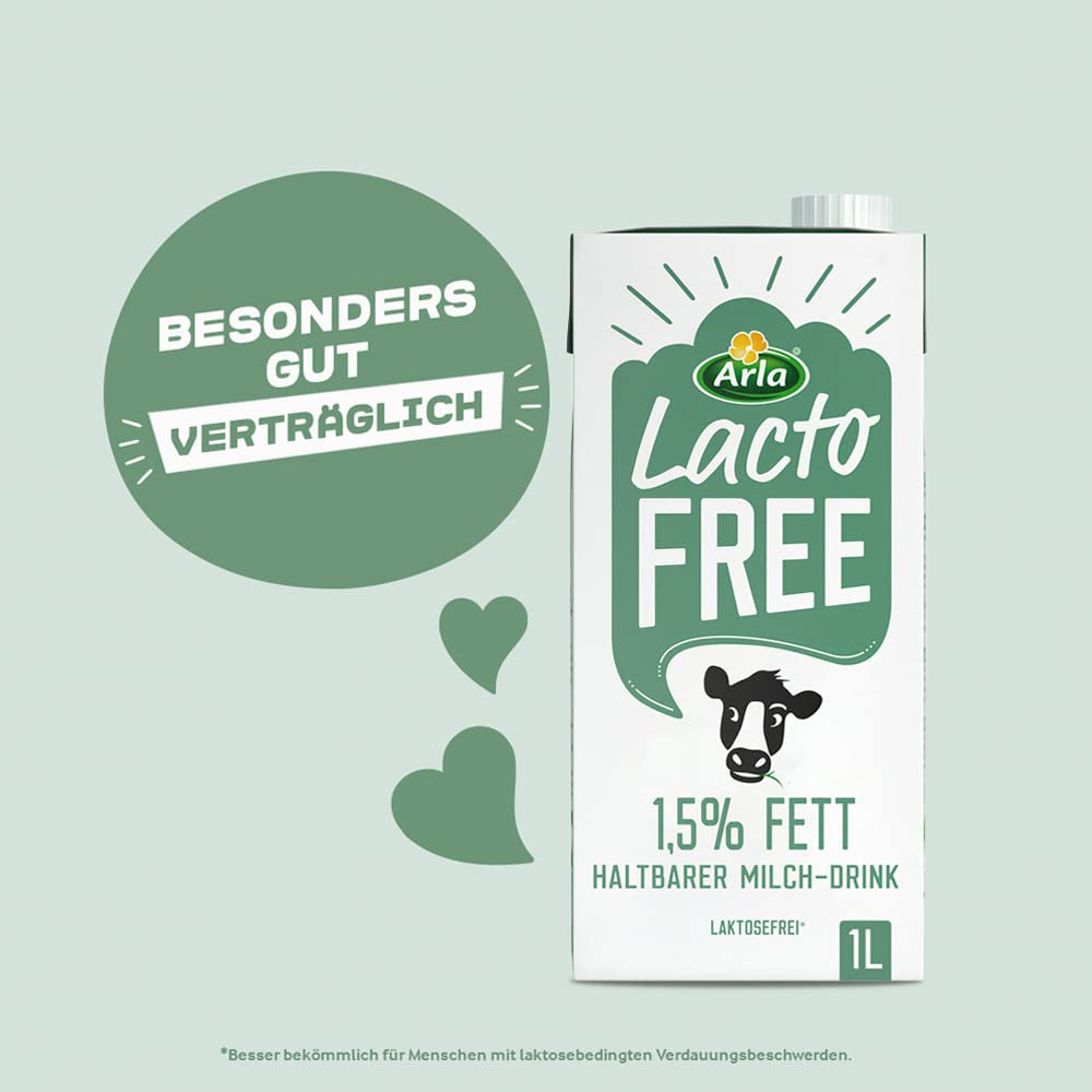 Arla LactoFREE Laktosefreie Haltbare Milch 1,5% Fett | 10 x 1L | dog Milchgeschmack, weniger süß | rig på calcium og vitamin B12