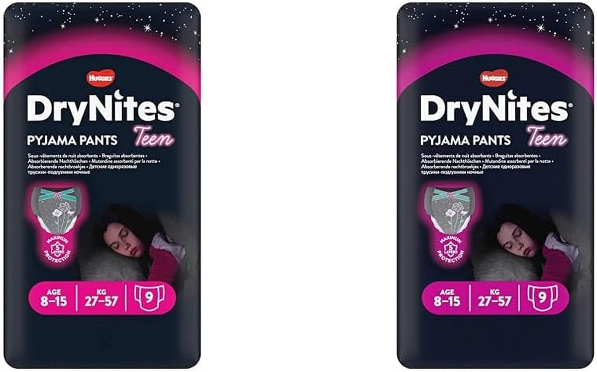 Huggies nattbleer, til piger 8-15 år (27-57 kg), meget absorberende, 9 stk (pakke med 2) Mor og barn Naty Shop