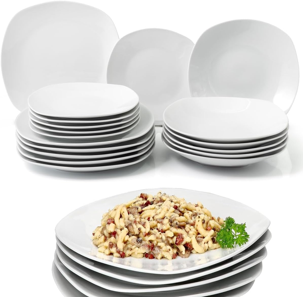 Serviciu de masă din 18 părți porțelan pentru 6 persoane, set format Seturi vesela masa Naty Shop Weiß Quadratisch