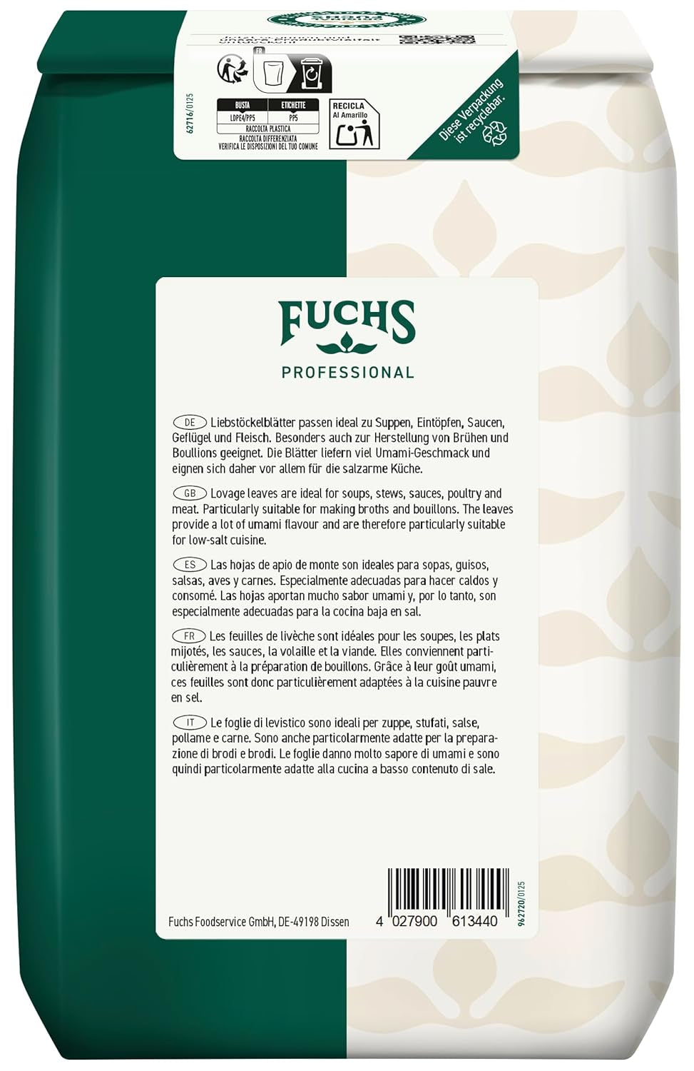 - Liebstockblätter gerebelt | Für salzarme Küche geeignet, passt zu Eintöpfen oder Salaten | Profi-Qualität für Großverbraucher | 0,25 kg im genanvendelig taske