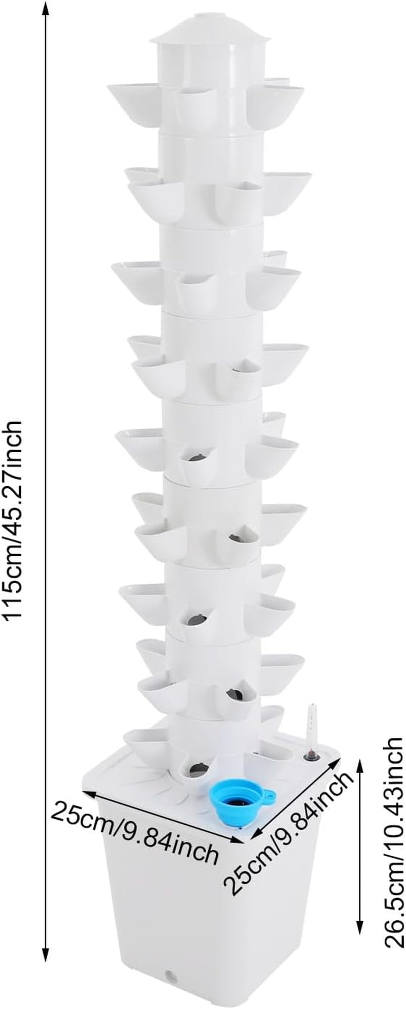 Hydroponic System Hydroponic Tower Indendørs Urtehave Hydroponisk dyrkningssystem med 45 plantesteder Vandpumpe Vandtank 20L Lodret til blomster og grøntsager