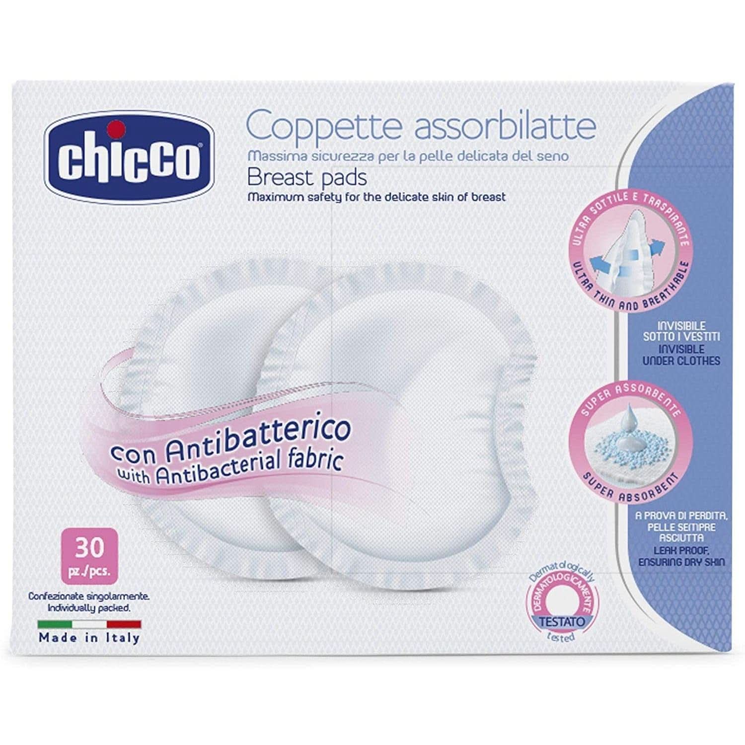 Chicco beskyttende puder til brystvorter, antibakteriel, 4 uger, 120 stk. Tilbehør Mad og amning Bebe Naty Shop