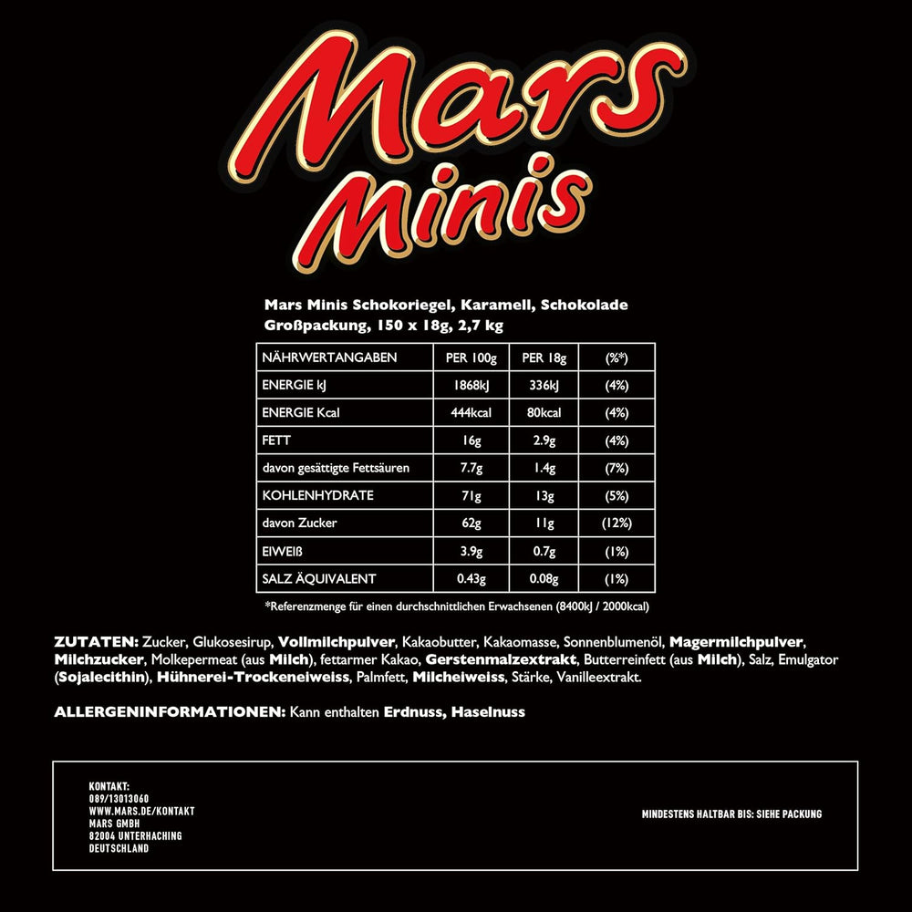 Mars Minis Chokoladebarer | Bulk pakke chokolade | Karamel | 150 x 18 g