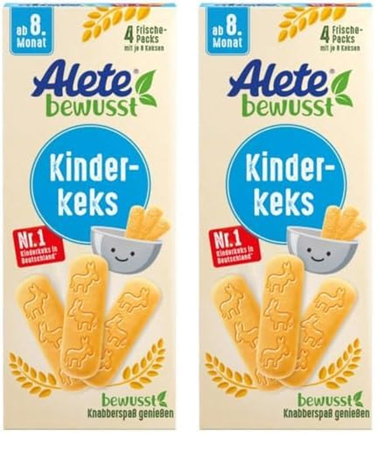 Alete Conscious babykiks, 8 måneder+, hvedesmørkiks til babyer, praktisk pakkede små snackkiks, perfekt til on-the-go & in-time, 1 x 180 g (pakke med 2)