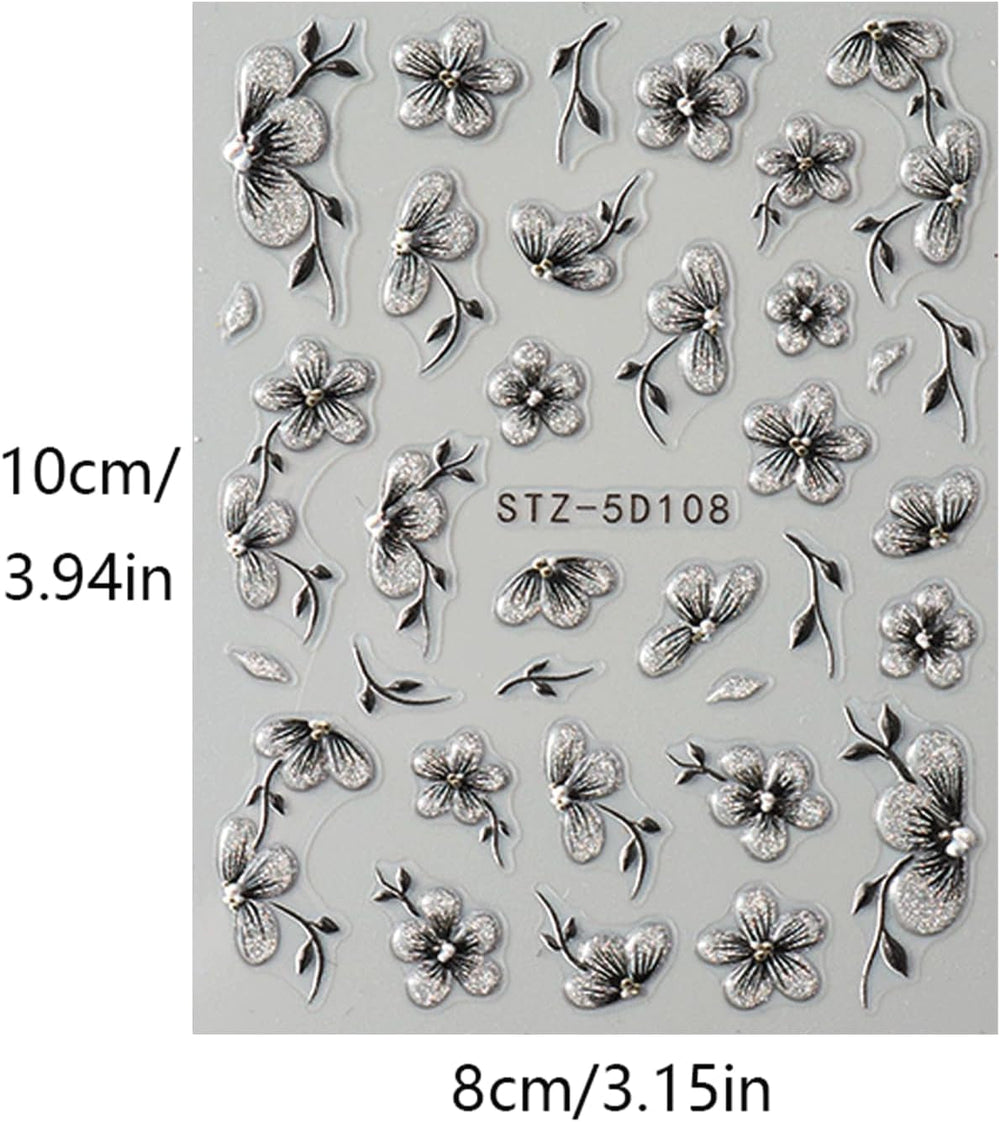 JMEOWIO 6 Blatt 3D Nagelsticker Blumen Nail Art Sticker Selbstklebend Nagelaufkleber 5D Stereoskopisch Frühling Sommer Blumen Dekoration Nageldesign Zubehör