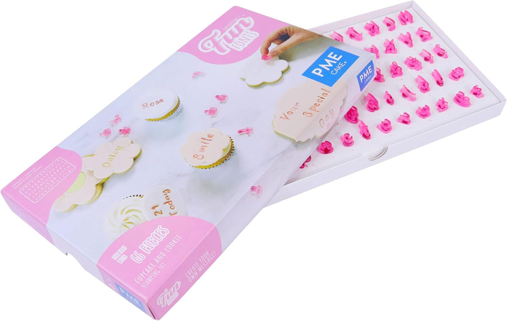 FF60 sjove skrifttyper-Cupcake og småkage-stemplingssæt til kagedesign, 66 stykker, samling 3, plastik