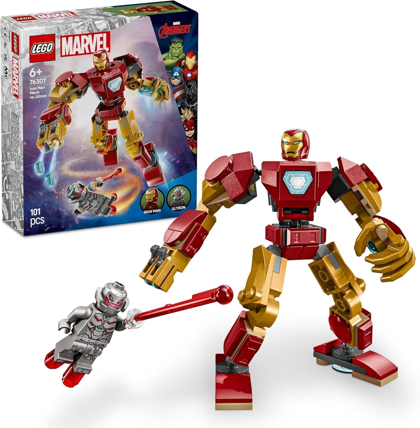 LEGO Marvel Iron Man Mech vs. Ultron - Superheltelegetøj med 2 minifigurer - Actionfigur med bevægelige arme, ben og fingre - Gave til drenge og piger i alderen 6+ 76307 Byggesæt Besuche den LEGO-Store Standardtitel